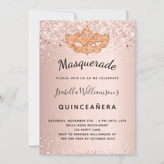 Masquerade roos gouglitter Quinceanera Kaart (Voorkant)