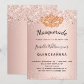 Masquerade roos gouglitter Quinceanera Kaart (Voorkant / Achterkant)