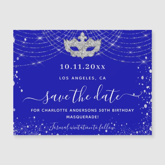 Masquerade royal blue Silver party, behalve de dat (Voorkant)