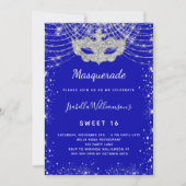 Masquerade royal blue Silver Sweet 16 party Kaart (Voorkant)