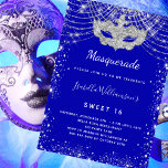 Masquerade royal blue Silver Sweet 16 party Kaart<br><div class="desc">Voor een elegante Masquerade,  16,  16 jaar oud. Een koninklijke blauwe achtergrond. Gedemoreerd met faux zilveren glitterstof en een maskerade masker. Geef een persoonlijke naam,  leeftijd en partijgegevens op en voeg deze toe. De naam wordt geschreven met een handgeschreven stijlmanuscript</div>