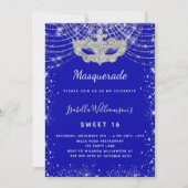 Masquerade royal blue Silver Sweet 16 party luxe Kaart (Voorkant)