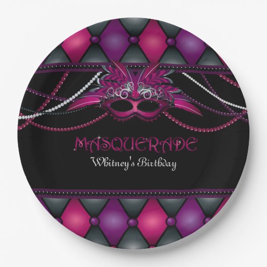Masquerade, roze en zwart Bord van 9 inch papier (Voorkant)