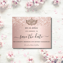 Masquerade roze goud save the date kaart