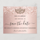 Masquerade roze goud save the date kaart (Voorkant)