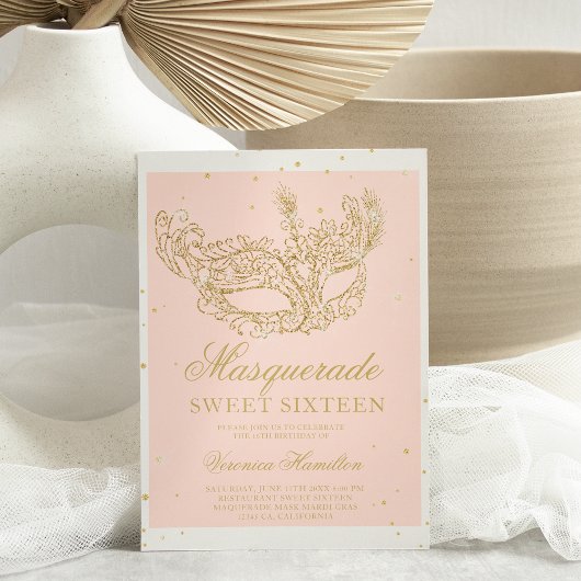 Masquerade roze goudglittermaskerbudget Zoet 16