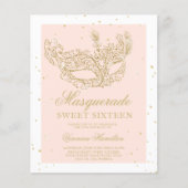 Masquerade roze goudglittermaskerbudget Zoet 16 (Voorkant)