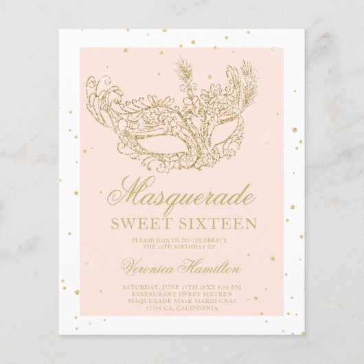 Masquerade roze goudglittermaskerbudget Zoet 16 (Voorkant)