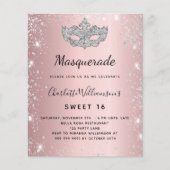 Masquerade roze Silver Sweet 16 budget uitnodiging Flyer (Voorkant)