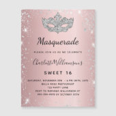 Masquerade roze zilver Sweet 16 uitnodiging magnee (Voorkant)