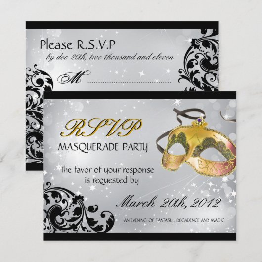 Masquerade RSVP-kaarten RSVP Kaartje (Voorkant / Achterkant)
