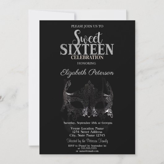 Masquerade, Silver Masque Sweet 16 Kaart (Voorkant)