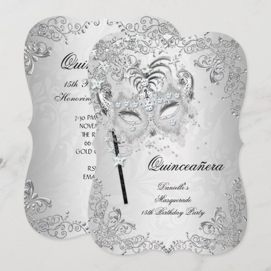 Masquerade Silver Quinceanera 15th Birthday Kaart (Voorkant / Achterkant)
