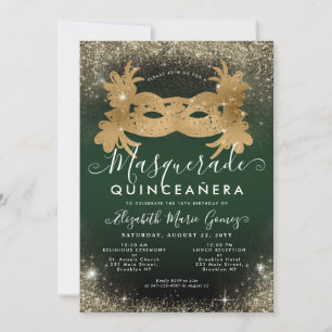 Masquerade Smaragd Groen Gouden Glitter Quinceaner Kaart