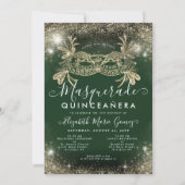Masquerade Smaragd Groen Gouden Glitter Quinceaner Kaart (Voorkant)