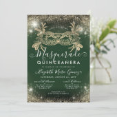 Masquerade Smaragd Groen Gouden Glitter Quinceaner Kaart (Staand voorkant)