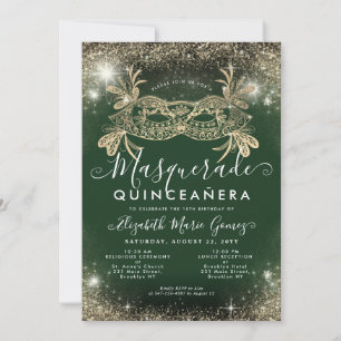 Masquerade Smaragd Groen Gouden Glitter Quinceaner Kaart