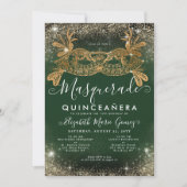 Masquerade Smaragd Groen Gouden Glitter Quinceaner Kaart (Voorkant)