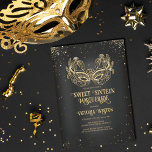 Masquerade Sparkly Gold Glitter Black Sweet 16 Kaart<br><div class="desc">Deze moderne en chic masquerade van zestien verjaardagsfeestjes is perfect voor het moderne en stijlvolle meisje. Het is voorzien van een op maat gemaakt faux sparkly glitter masquerade mask boven op een zwarte droomachtergrond en glitter confetti. Het is elegant, glamoureus, meisjes en trendy; het perfecte ontwerp om indruk te maken...</div>