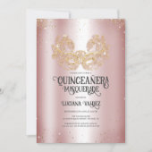 Masquerade Sparkly Gold Glitter Silver Quinceañera Kaart (Voorkant)