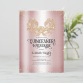 Masquerade Sparkly Gold Glitter Silver Quinceañera Kaart (Staand voorkant)