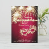 Masquerade sprankelend vuurwerk luxe Quinceañera Kaart (Staand voorkant)