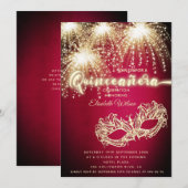 Masquerade sprankelend vuurwerk luxe Quinceañera Kaart (Voorkant / Achterkant)