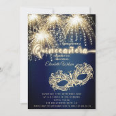 Masquerade sprankelend vuurwerk luxe Quinceañera Kaart (Voorkant)