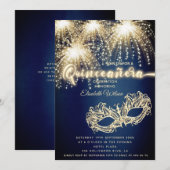 Masquerade sprankelend vuurwerk luxe Quinceañera Kaart (Voorkant / Achterkant)