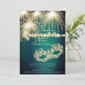 Masquerade sprankelend vuurwerk luxe Quinceañera Kaart (Staand voorkant)
