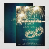 Masquerade sprankelend vuurwerk luxe Quinceañera Kaart (Voorkant / Achterkant)