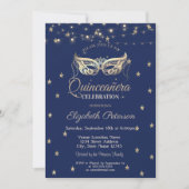 Masquerade, String Lights, Gold Stars Quinceañera Kaart (Voorkant)