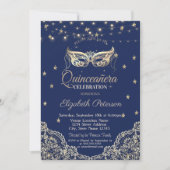 Masquerade, String Lights, Lace, Stars Quinceañera Kaart (Voorkant)