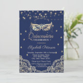 Masquerade, String Lights, Lace, Stars Quinceañera Kaart (Staand voorkant)