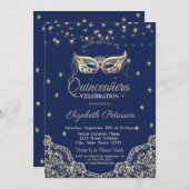 Masquerade, String Lights, Lace, Stars Quinceañera Kaart (Voorkant / Achterkant)
