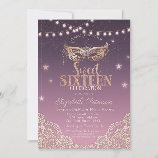 Masquerade, String Lights, Lace Sweet 16 Kaart (Voorkant)