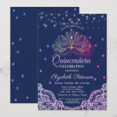 Masquerade, String Lights, Stars, Lace Quinceañera Kaart (Voorkant / Achterkant)