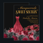 Masquerade Sweet 16 Black Red Gold 16th Birthday Kaart<br><div class="desc">Masquerade Sweet 16 uitnodiging in dramatisch zwart, rood en goud. Dit elegante, dramatische ontwerp is voorzien van een prinsesbal die in een drift van zwarte en rode pinda's met zilversparkers wordt gegoten en maskerade. Masquerade Sweet Sixteen en de naam van het verjaardagsmeisje zijn geletterd in een beschamend script en decoratieve...</div>