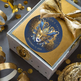 Masquerade Sweet 16 Blauw Goud V2 ID1032 Ronde Sticker