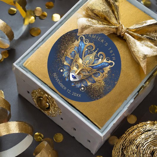 Masquerade Sweet 16 Blauw Goud V2 ID1032 Ronde Sticker