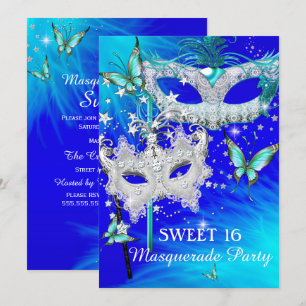 Masquerade Sweet 16 Blauwgroen Blue Diamond Mask Kaart