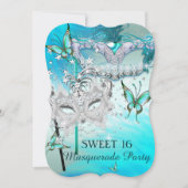 Masquerade Sweet 16 Blauwgroen Mint Diamond Masker Kaart (Voorkant)
