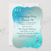 Masquerade Sweet 16 Blauwgroen Mint Diamond Masker Kaart (Achterkant)