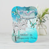 Masquerade Sweet 16 Blauwgroen Mint Diamond Masker Kaart (Staand voorkant)