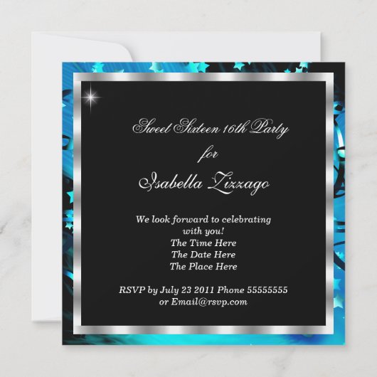 Masquerade Sweet 16 Blauwgroen zwart doezelmasker Kaart (Achterkant)