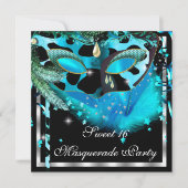 Masquerade Sweet 16 Blauwgroen zwart doezelmasker  Kaart (Voorkant)