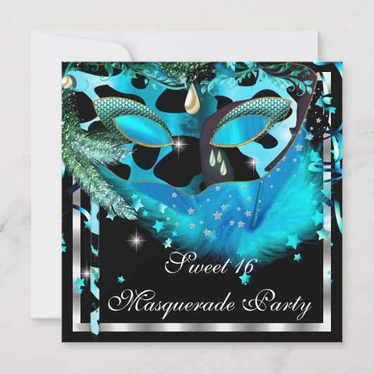 Masquerade Sweet 16 Blauwgroen zwart doezelmasker  Kaart (Voorkant)