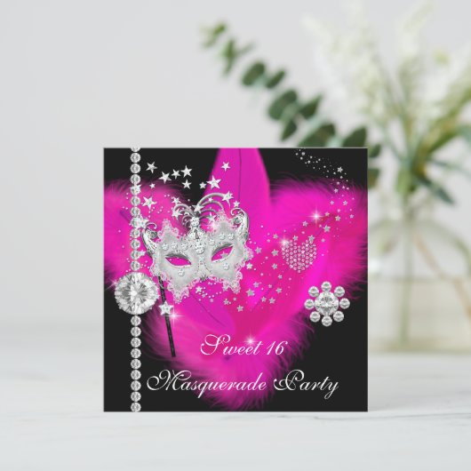 Masquerade Sweet 16 Hot Pink Black doethermasker Kaart (Staand voorkant)