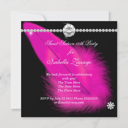 Masquerade Sweet 16 Hot Pink Black doethermasker Kaart (Achterkant)