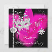 Masquerade Sweet 16 Hot Pink Black doethermasker Kaart (Voorkant)